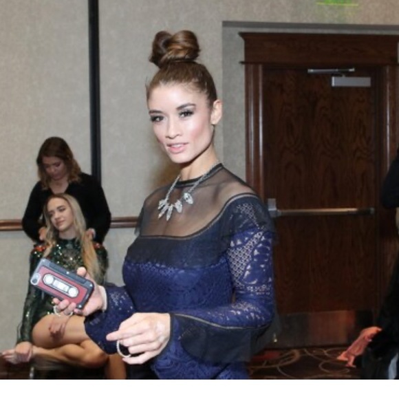 Lucia’s Sarto ♍️ dress navy blue lace black ruffle medium - Picture 10 of 16